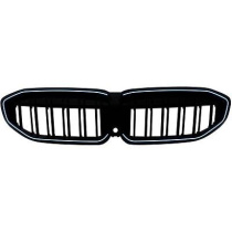 BMW 3-Serie G20 / G21 2019-2022 (Med Kamera) Dubbelribbad Blanksvart LED-Belysning Sportgrill / Njurar DIEDERICHS